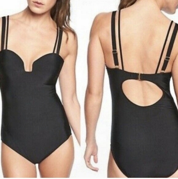 NEW Athleta Aqualuxe Square Plunge 1 piece swim boho - Picture 2 of 9
